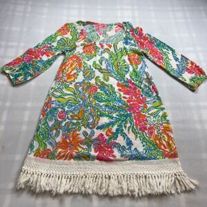Lilly Pulitzer XS Alia Tunic Dress Beach Cover Up Fringe Casa Marina Print EUC